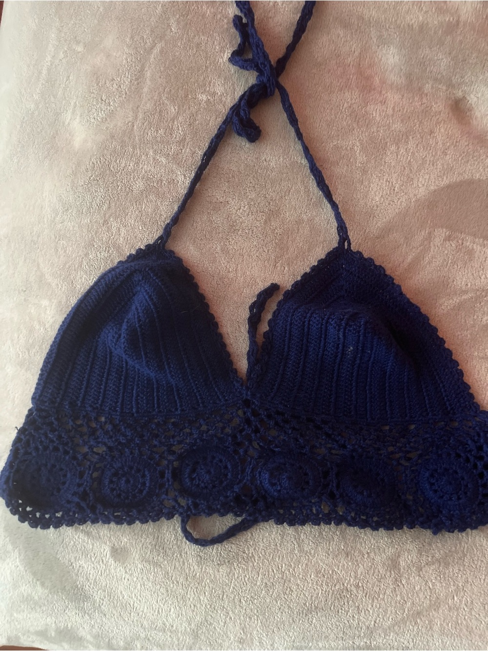 Navy Crochet Bralette Halter Top - Women Intimates